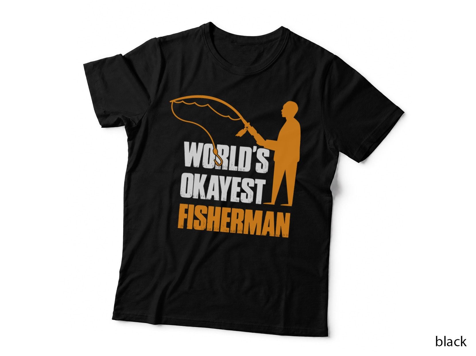 World's Okayest Fisherman Fishing T-Shirt, Man Fishing Silhouette Graphic Tee