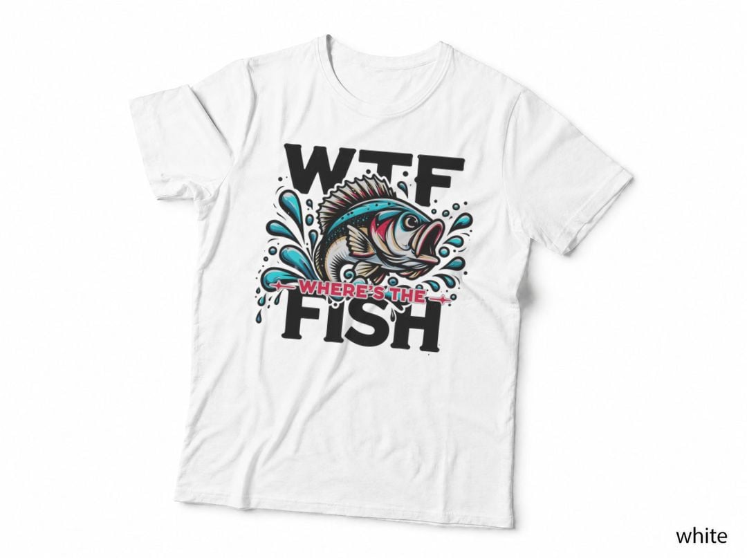 Wtf Where's the Fish Fishing T-Shirt, Fish Jumping Out of Water Graphic Tee
