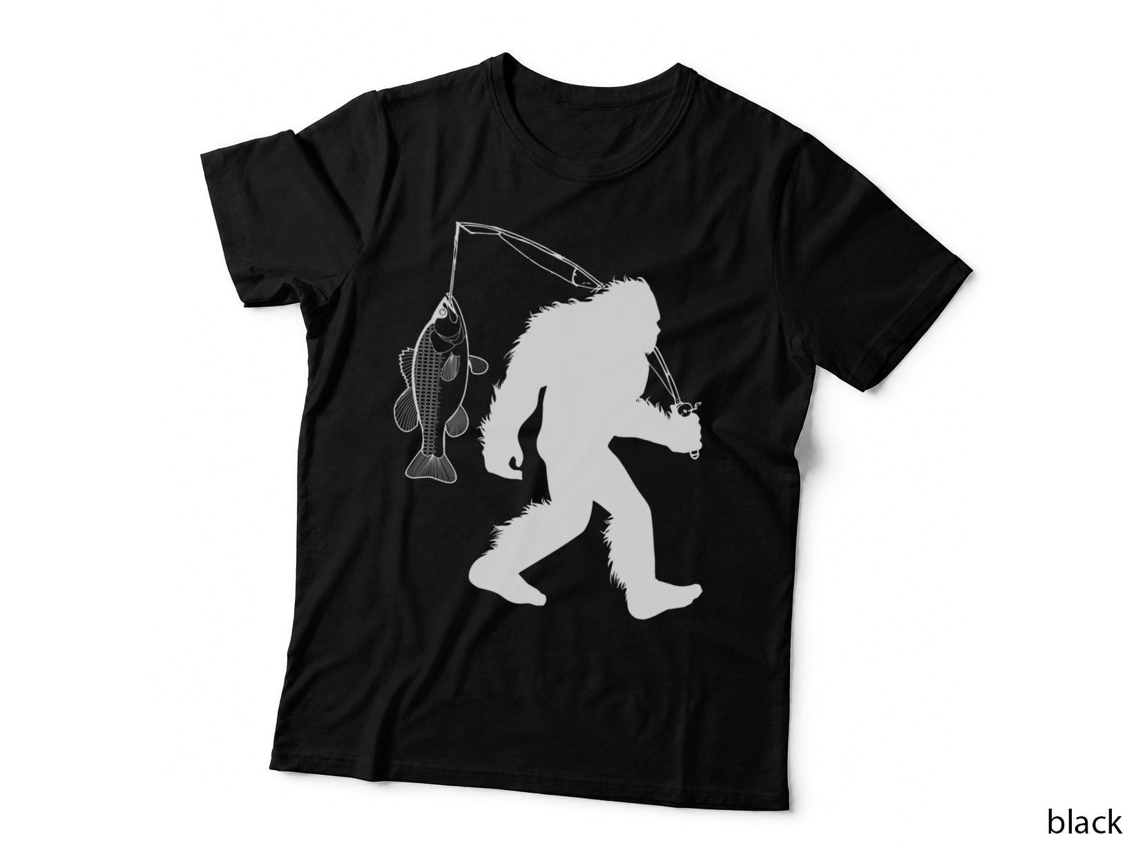 Bigfoot Bass Fishing Reel Sasquatch Fisherman Pullover Hoodie T-Shirt