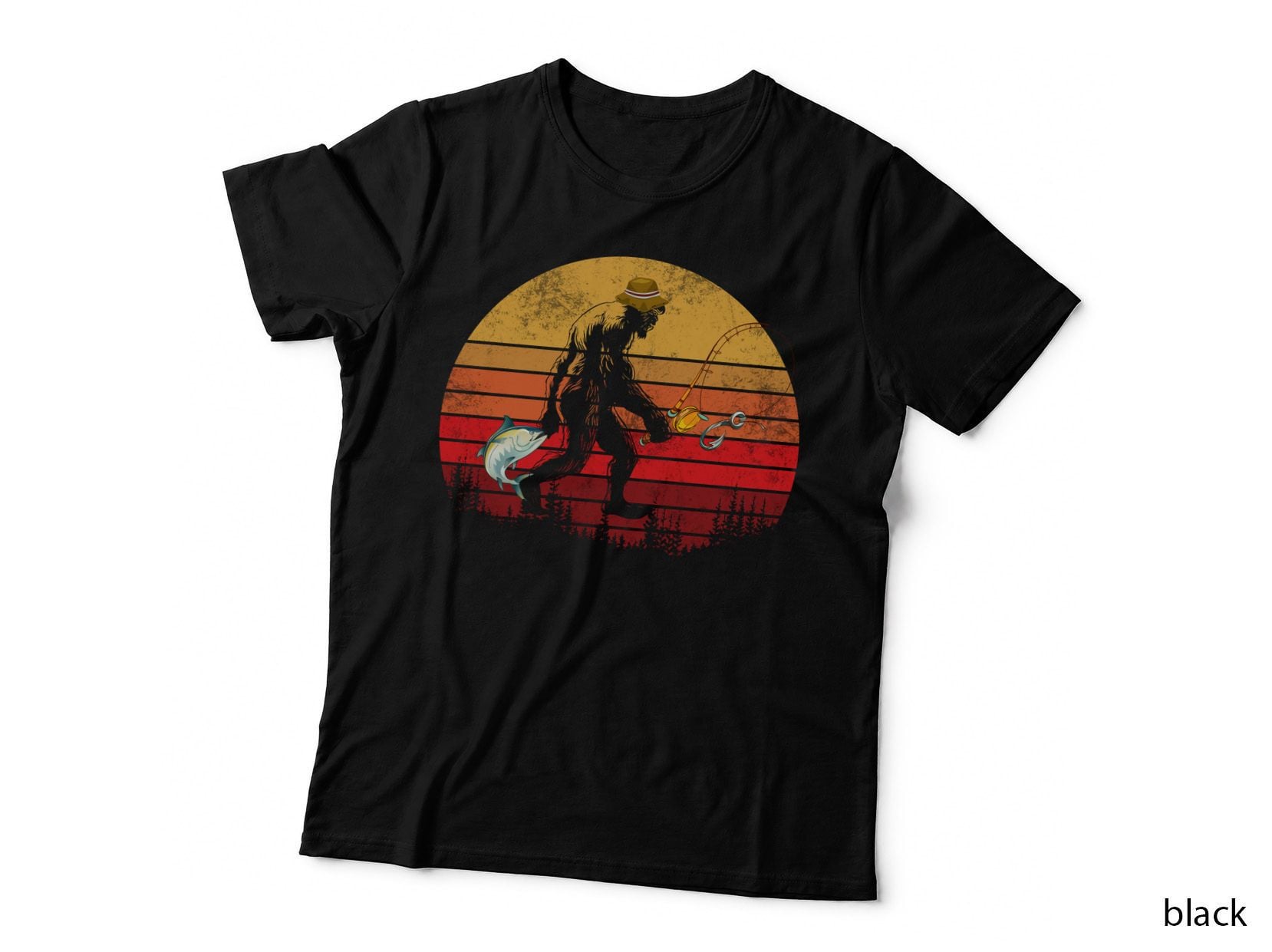 Bigfoot Fishing T-Shirt, Vintage Retro, Outdoor Adventure