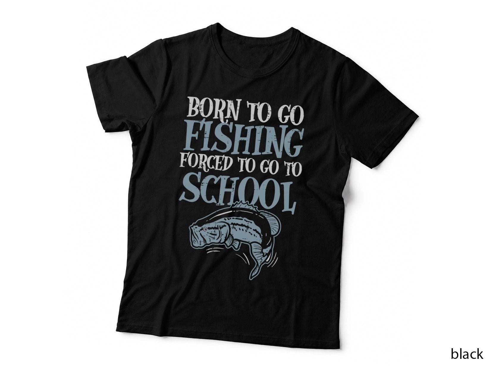 Born Fishing Forced to School Funny Bass Fish Fisherman Boys T-Shirt