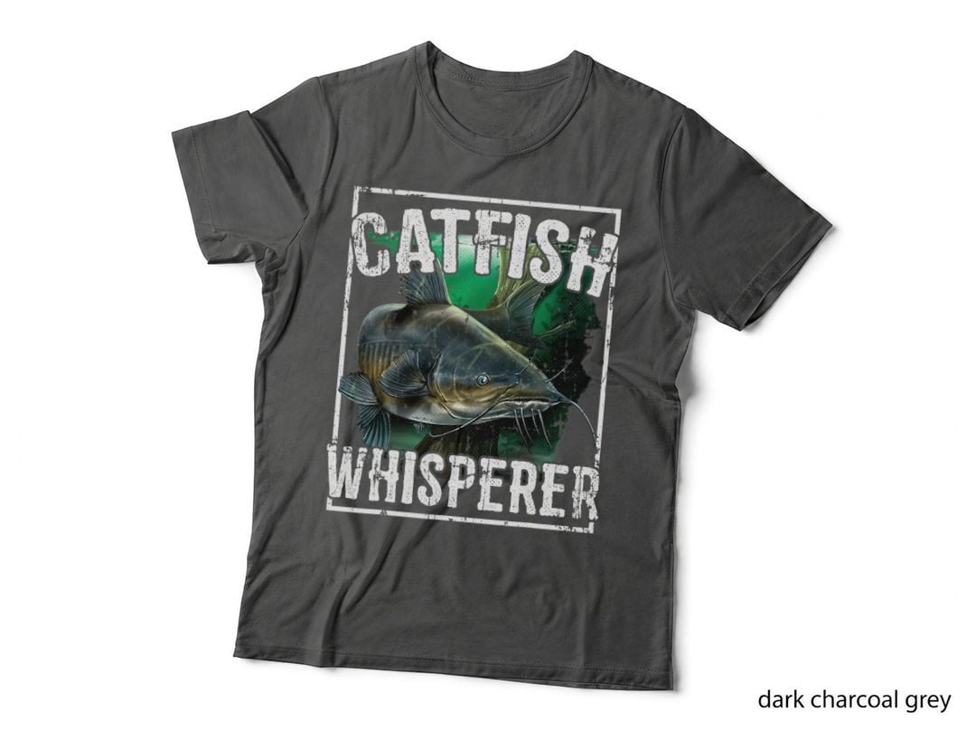 Catfish Whisperer Fishing T-Shirt, Bold Distressed Text, River Angling
