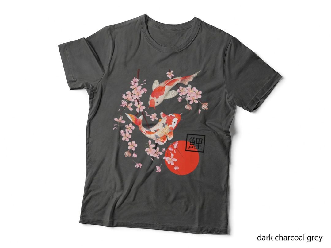 Cherry Blossom Japanese Koi Carp Fish Sakura Graphic Art T-Shirt