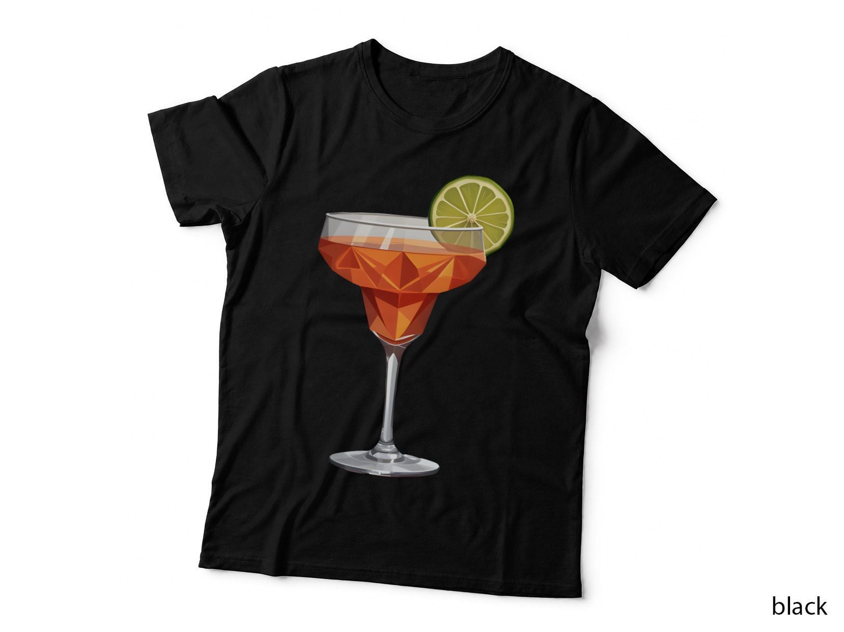 Vibrant Orange Cocktail Coupe Glass Geometric Lime Garnish T-Shirt