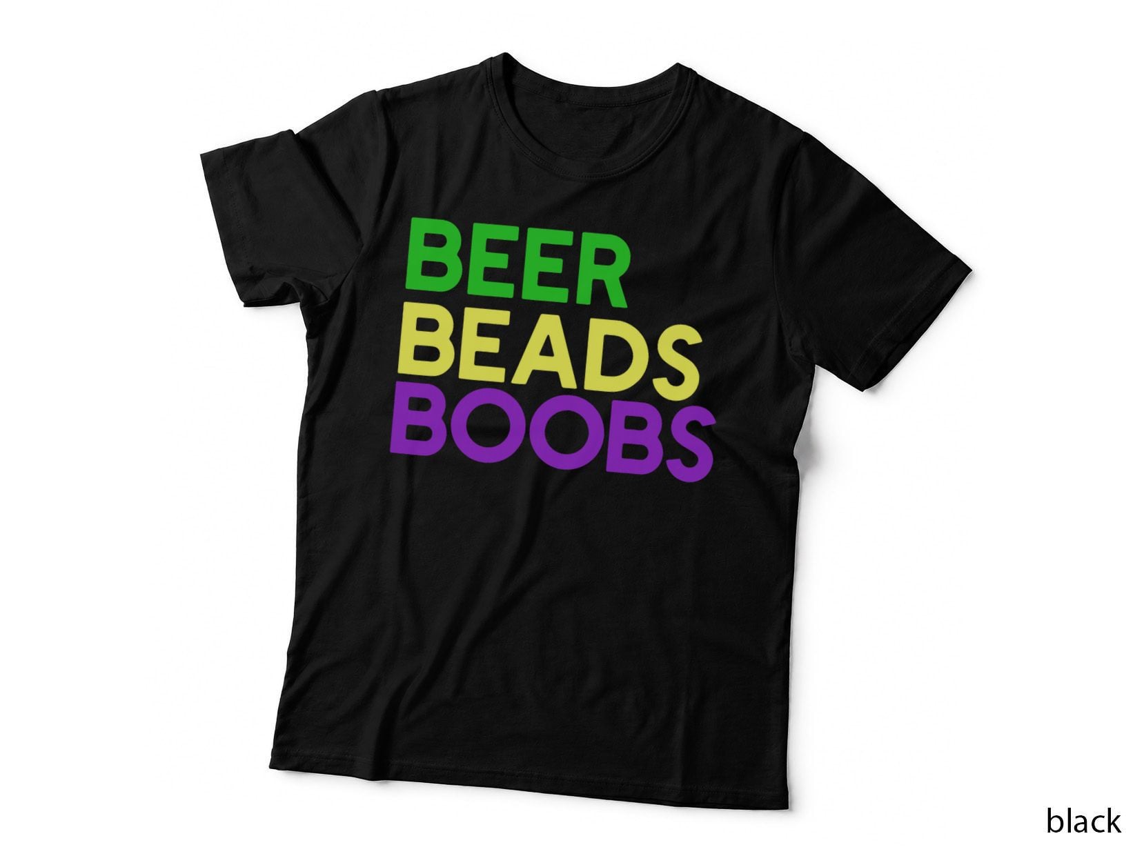 BEER BEADS BOOBS Tshirt Mardi Gras Fat Tuesday Meme Fun Tits T-Shirt