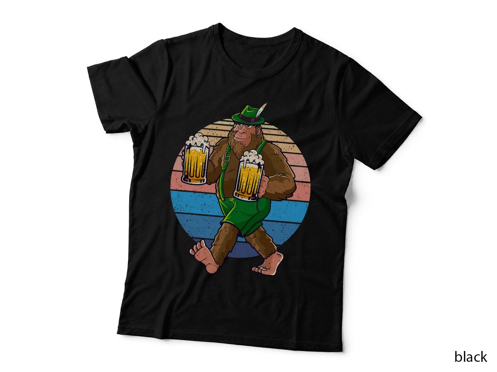 Bigfoot Lederhosen Vintage Oktoberfest Men Women Prost Beer T-Shirt