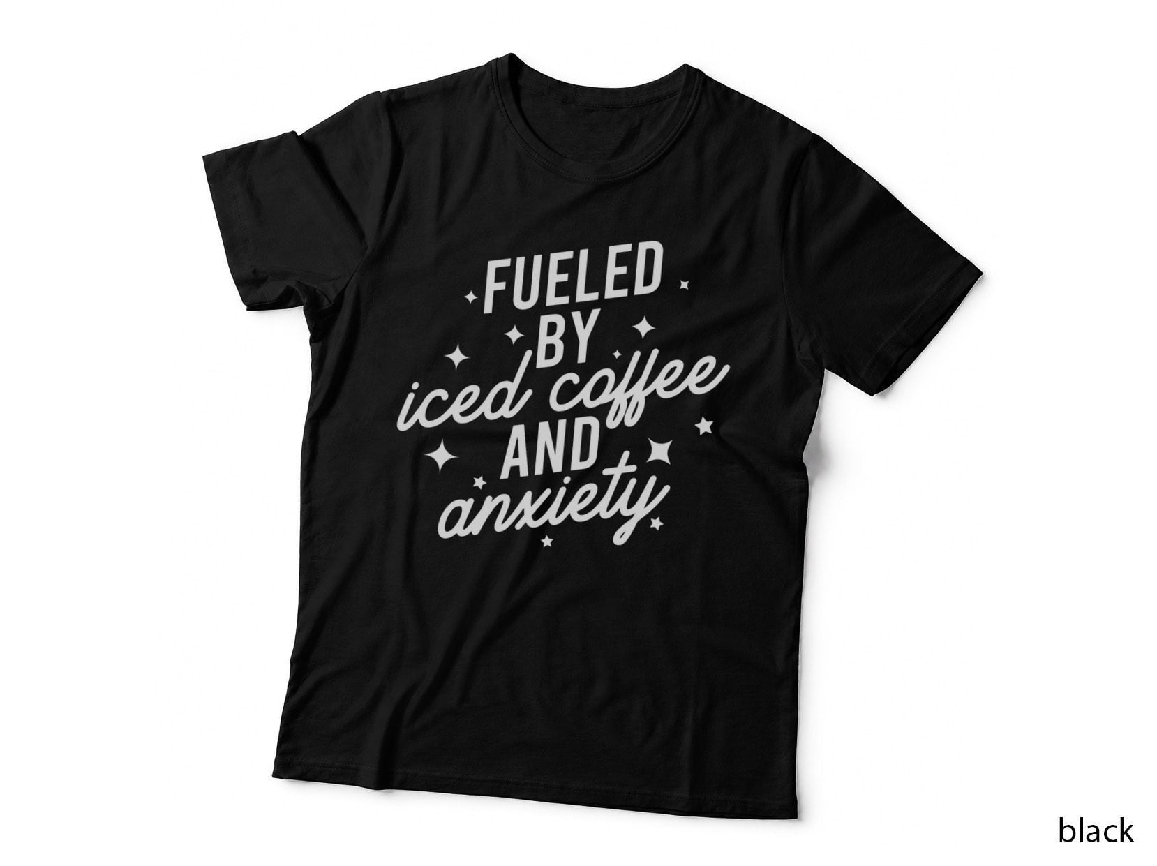 Fueled by Iced Coffee and Anxiety Funny Groovy Coffee Lover T-Shirt
