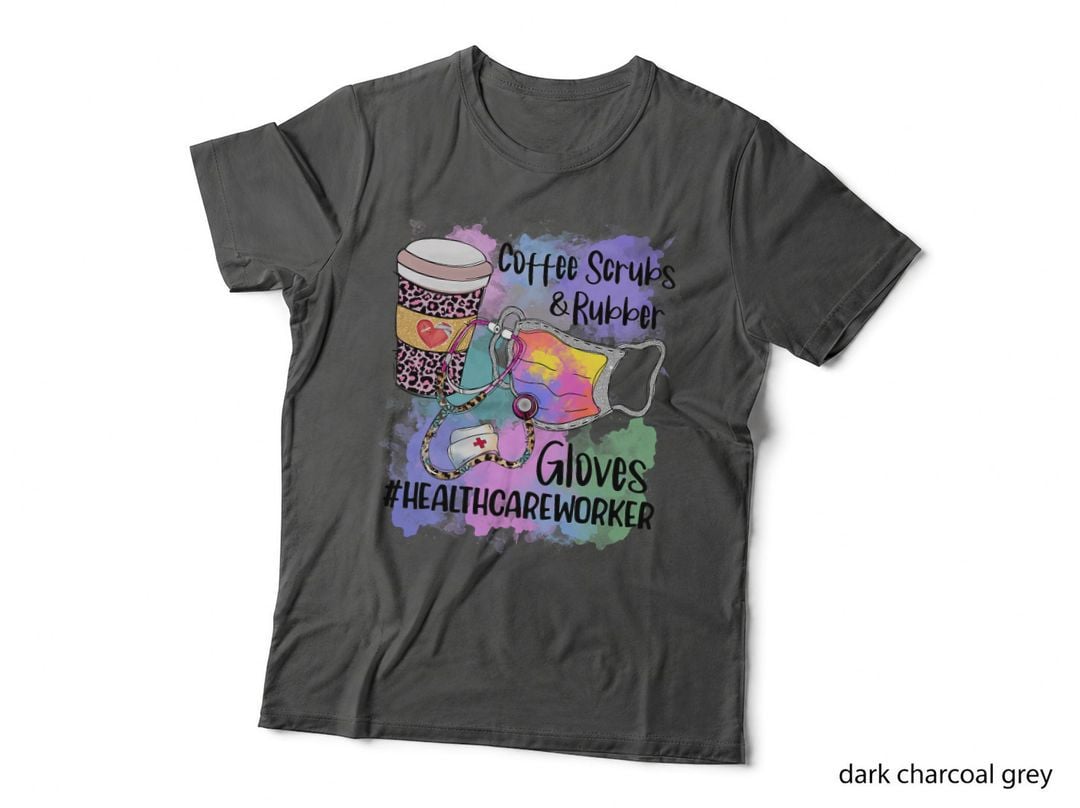 Tie Dye Leopard Healthcare Worker Coffee Scrub Rubber Gloves T-Shirt