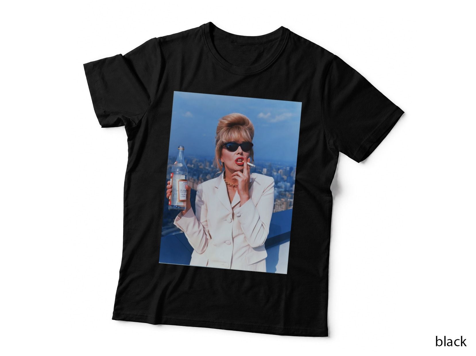 Patsy from Ab Fab Smoking and Holding Vodka Bottle T-Shirt