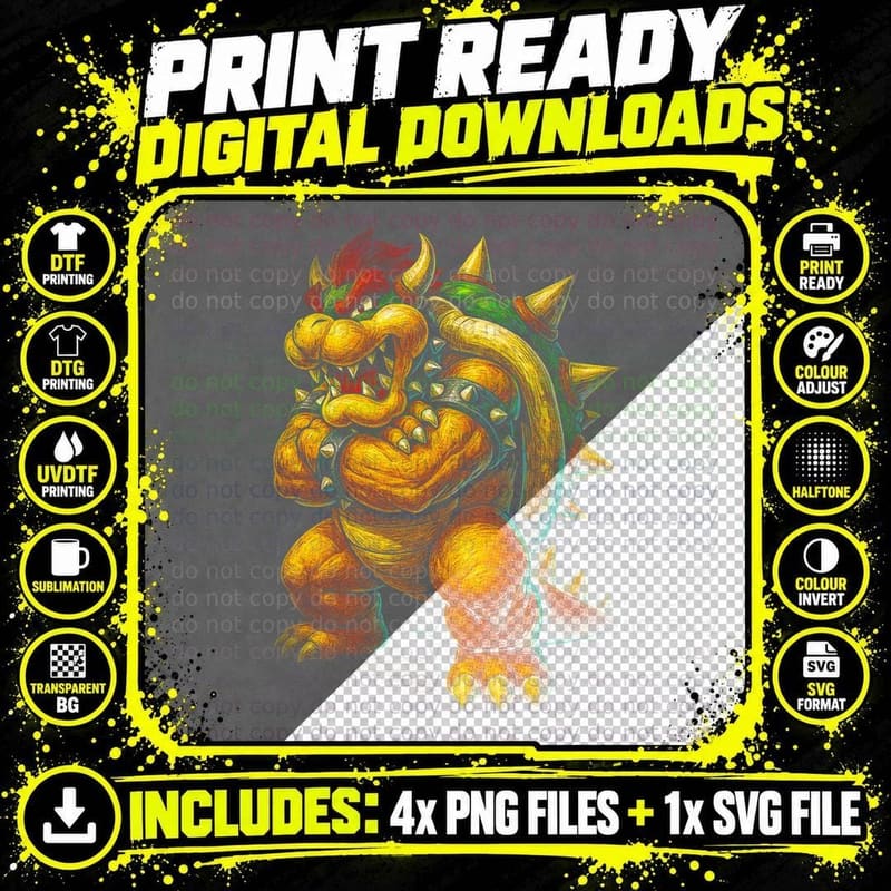 Bowser Artwork T-Shirt, Super Mario Bros Print Png SVG Digital Bundle