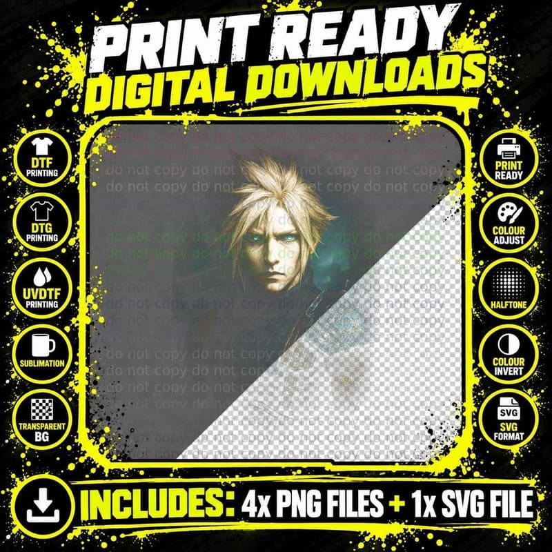 Cloud Strife T-Shirt, Final Fantasy, Video Game Fan Tee Png SVG Digital Bundle