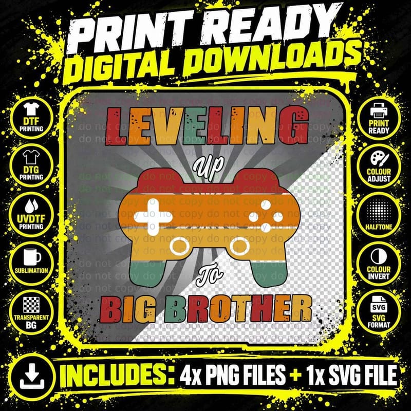 Leveling up to Big Brother T-Shirt, Video Game Theme Png SVG Digital Bundle