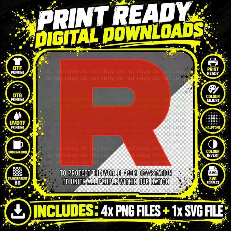 R Team Rocket Costume with Motto Go Poke Video Game Png SVG Digital Bundle