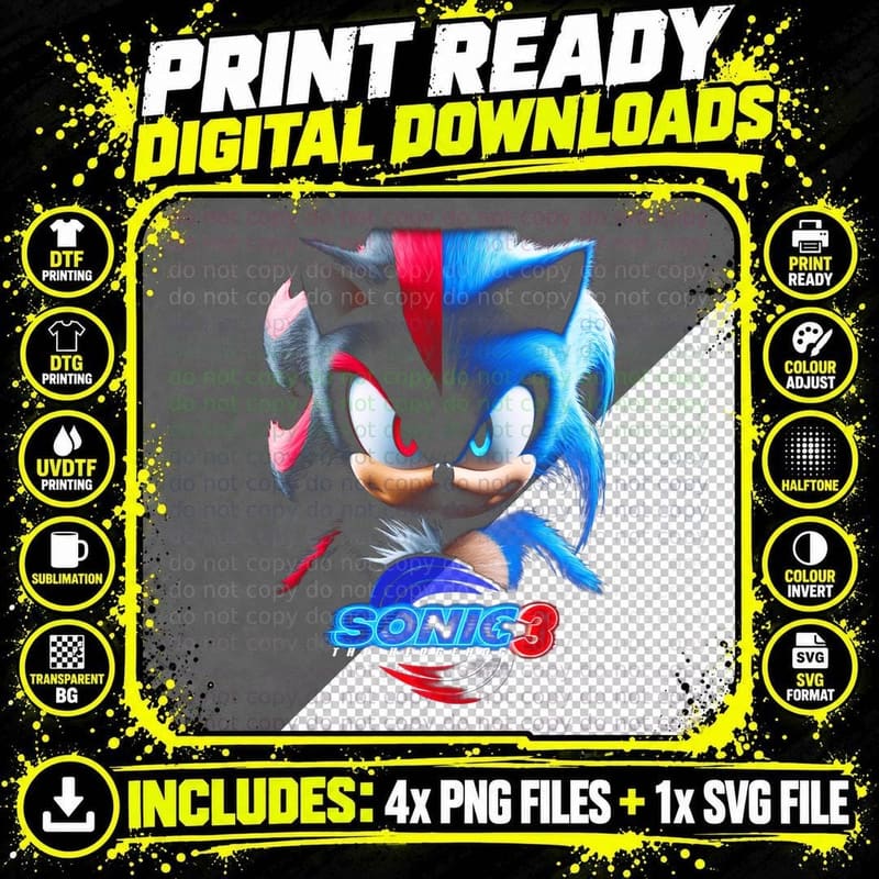 Sonic 3 the Hedgehog Blue Red Video Game T-Shirt Png SVG Digital Bundle