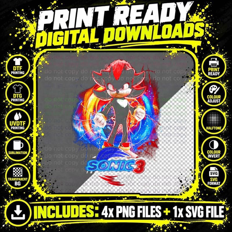 Sonic the Hedgehog T-Shirt, Sonic 3 Print Png SVG Digital Bundle