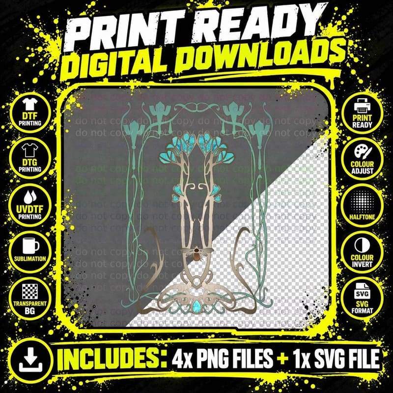 Art Nouveau Garden with Bee T-Shirt Png SVG Digital Bundle