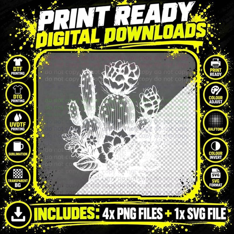 Blooming Cactus Garden Landscape T-Shirt Png SVG Digital Bundle