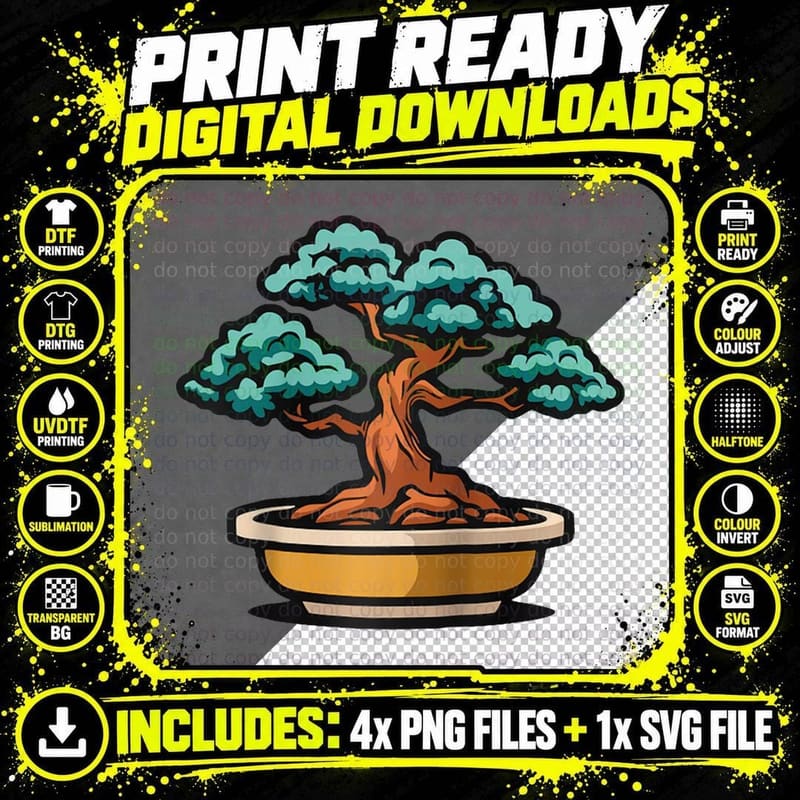 Bonsai Cute Garden Plant Japanese - Zen Japan Tree Png SVG Digital Bundle
