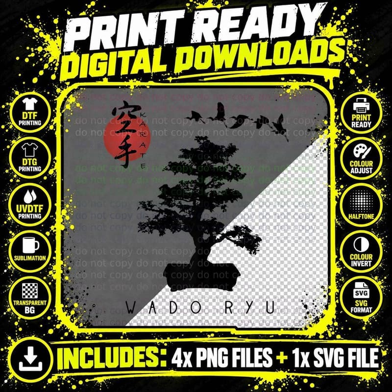 Bonsai Tree Karate Design - Wado Ryu Instructors Png SVG Digital Bundle