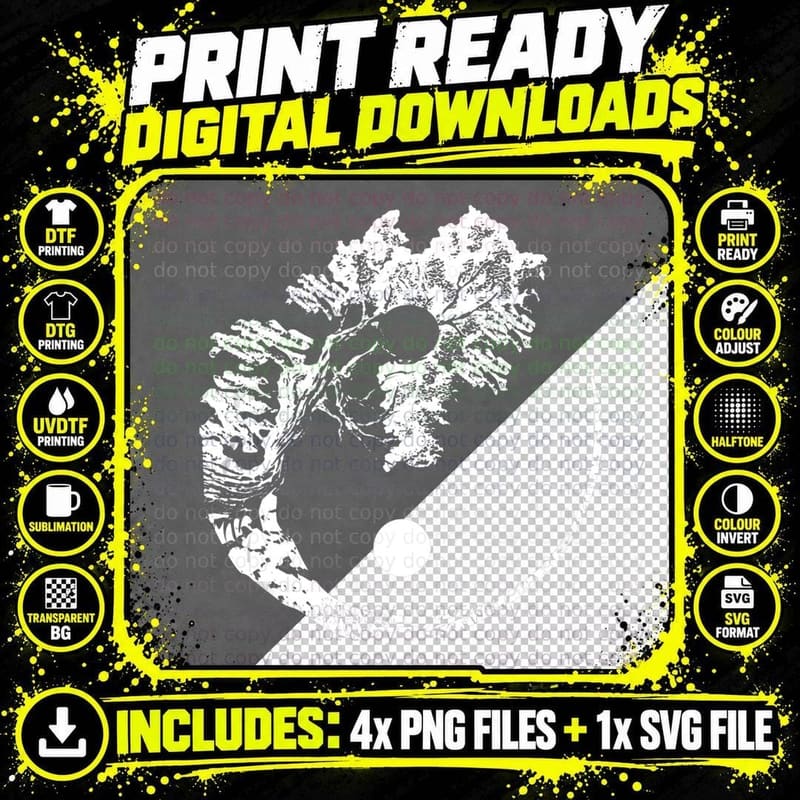 Bonsai Tree Print Zen Spirit Yin Yang Japanese Png SVG Digital Bundle