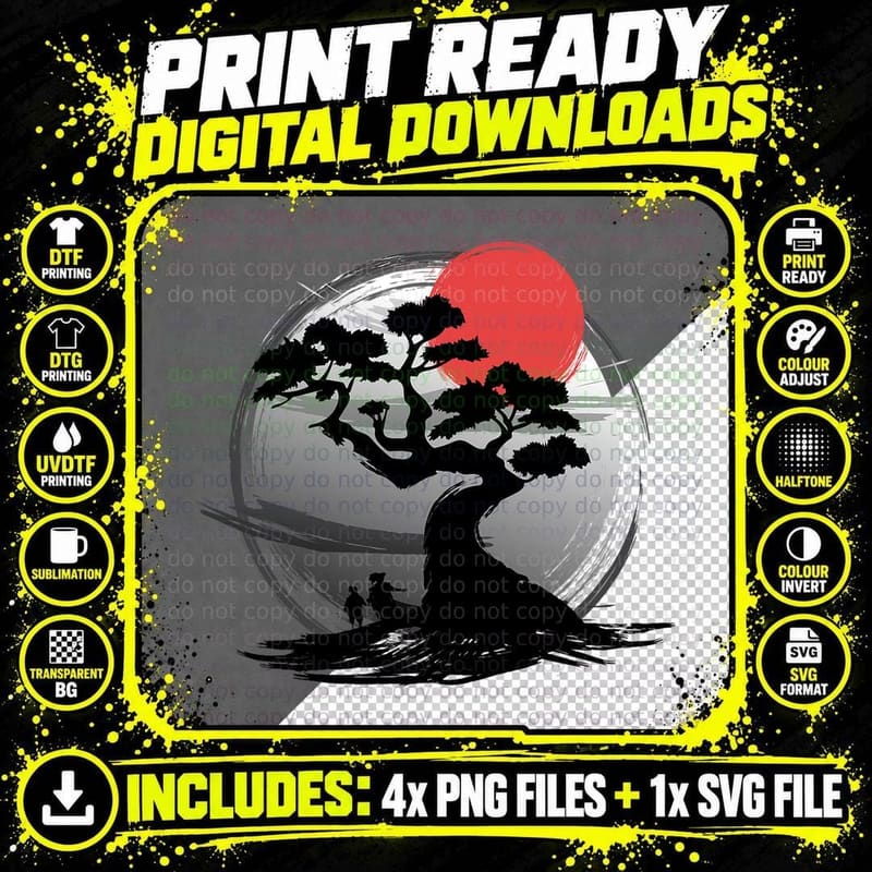 Bonsai Tree Sunset Miniature Plants Trees Japanese Png SVG Digital Bundle