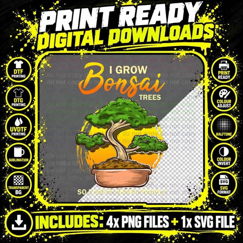 Bonsai Tree T-Shirt, Zen Garden Style Png SVG Digital Bundle