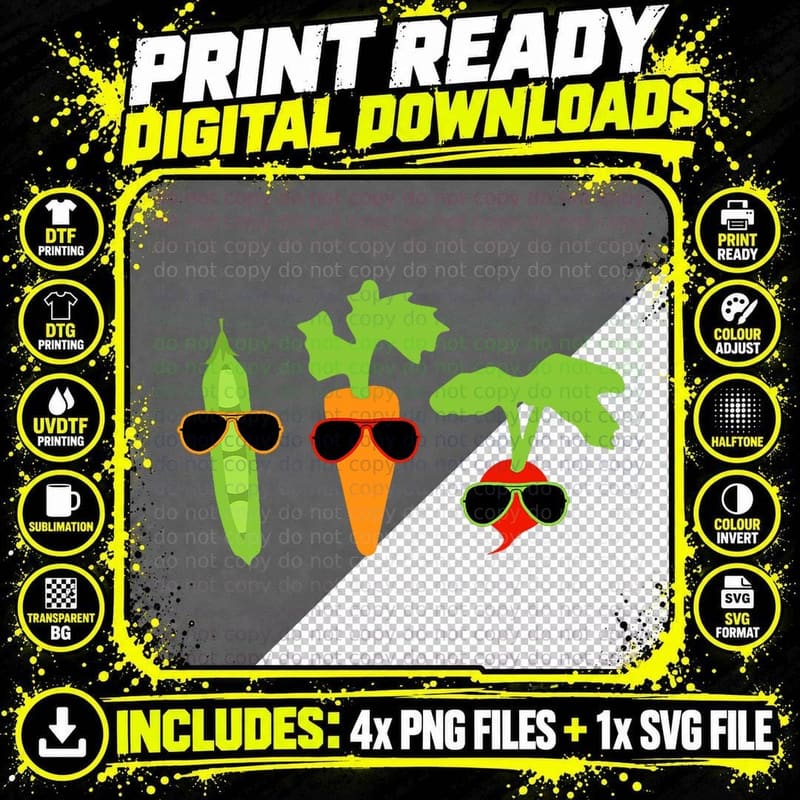 Cool Veggies Sunglasses Gardening Vegetables Gift T-Shirt Png SVG Digital Bundle