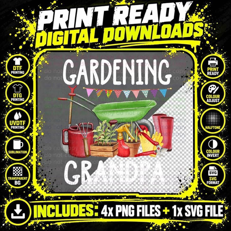 Cute Gardening Grandpa Vegetable Garden Gardener T-Shirt Png SVG Digital Bundle