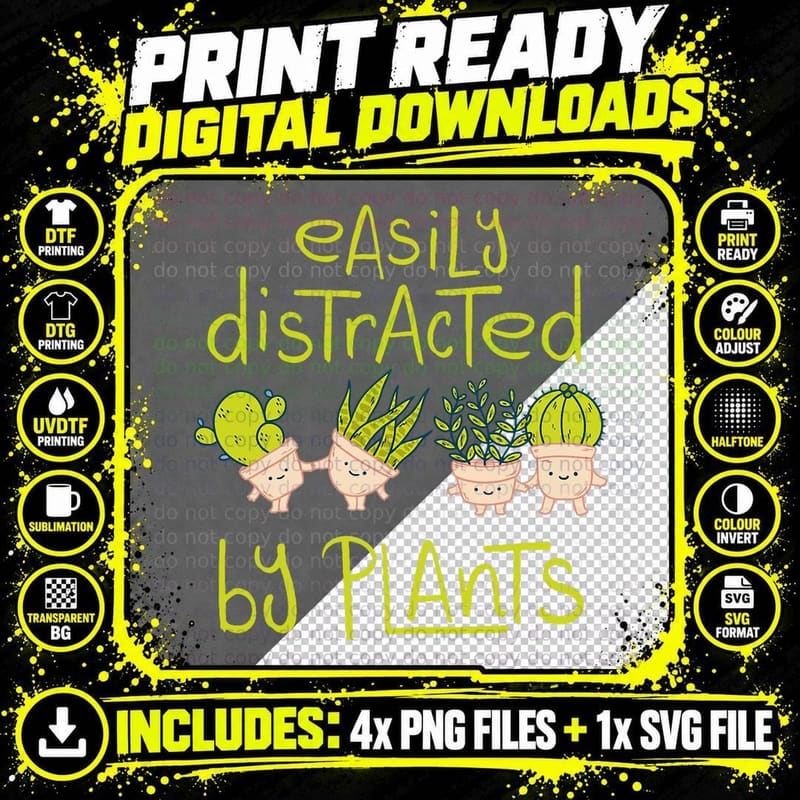 Easily Distracted by Plants Gardening Garden Pot Png SVG Digital Bundle