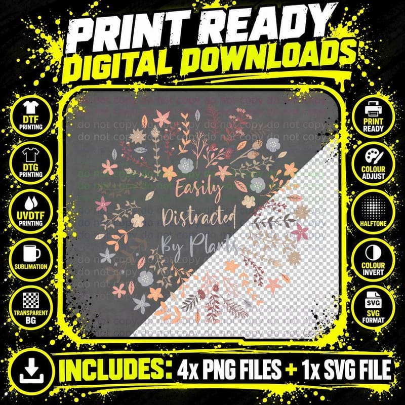 Easily Distracted by Plants Nature Gardening Enthusiasts Png SVG Digital Bundle