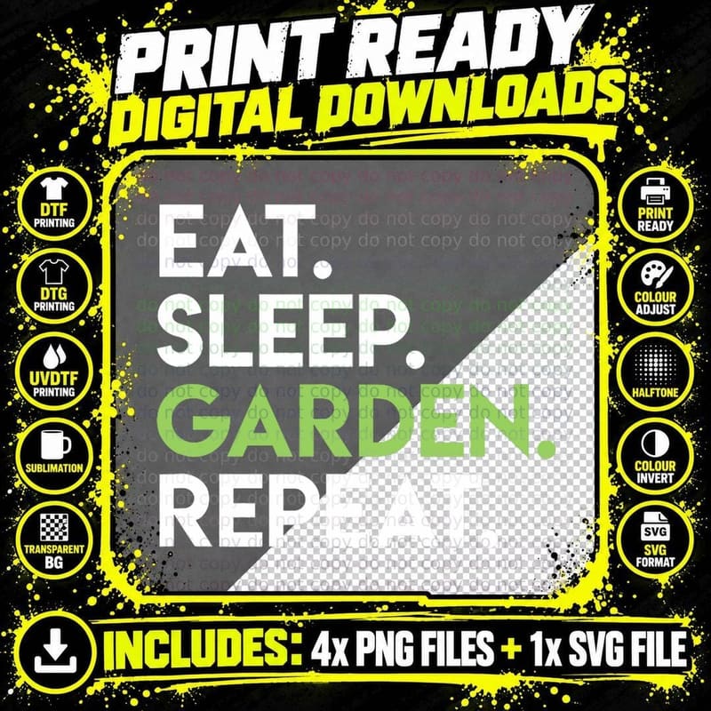 Eat Sleep Garden Repeat - Cute Gardening Shirt for Png SVG Digital Bundle