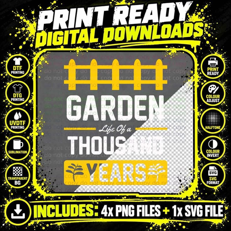 Garden Thousand Years Life of a Fence Theme Yellow White Png SVG Digital Bundle