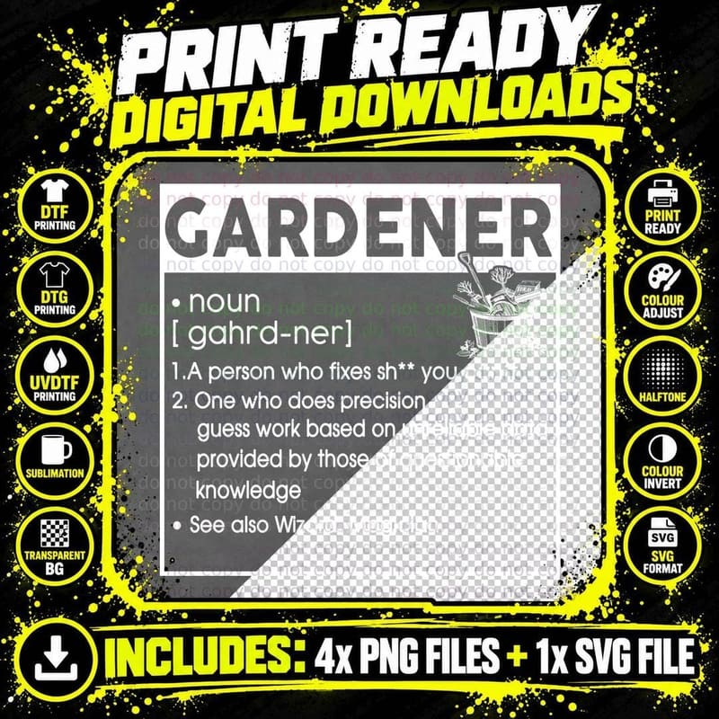 Gardener Definition T-Shirt, Gardening Hobby Print Png SVG Digital Bundle