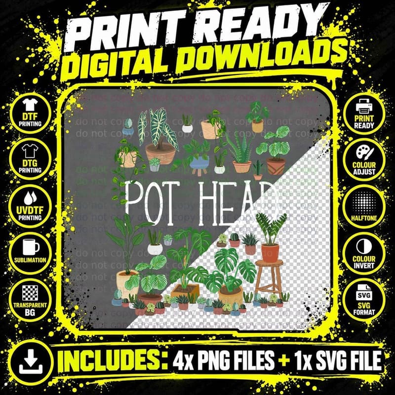 Gardening Potted Plant Lover Pot Head Gardener Garden Png SVG Digital Bundle
