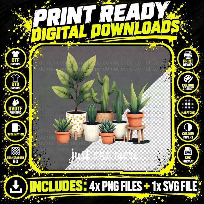 Houseplant Lover Just One More Potted Plants Cactus Png SVG Digital Bundle