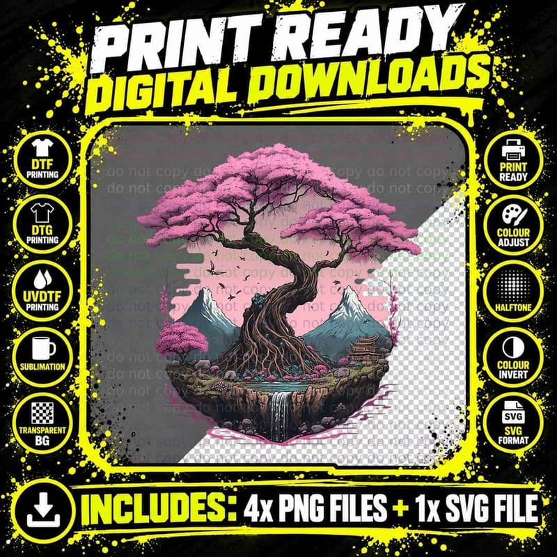Japanese Sakura Garden Geisha Mount Fuji Cherry Blossom Png SVG Digital Bundle