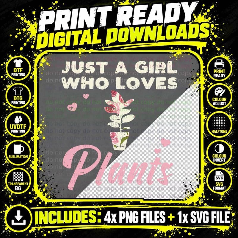 Just a Girl Who Loves Plants Cute Gardening Girls Women Png SVG Digital Bundle