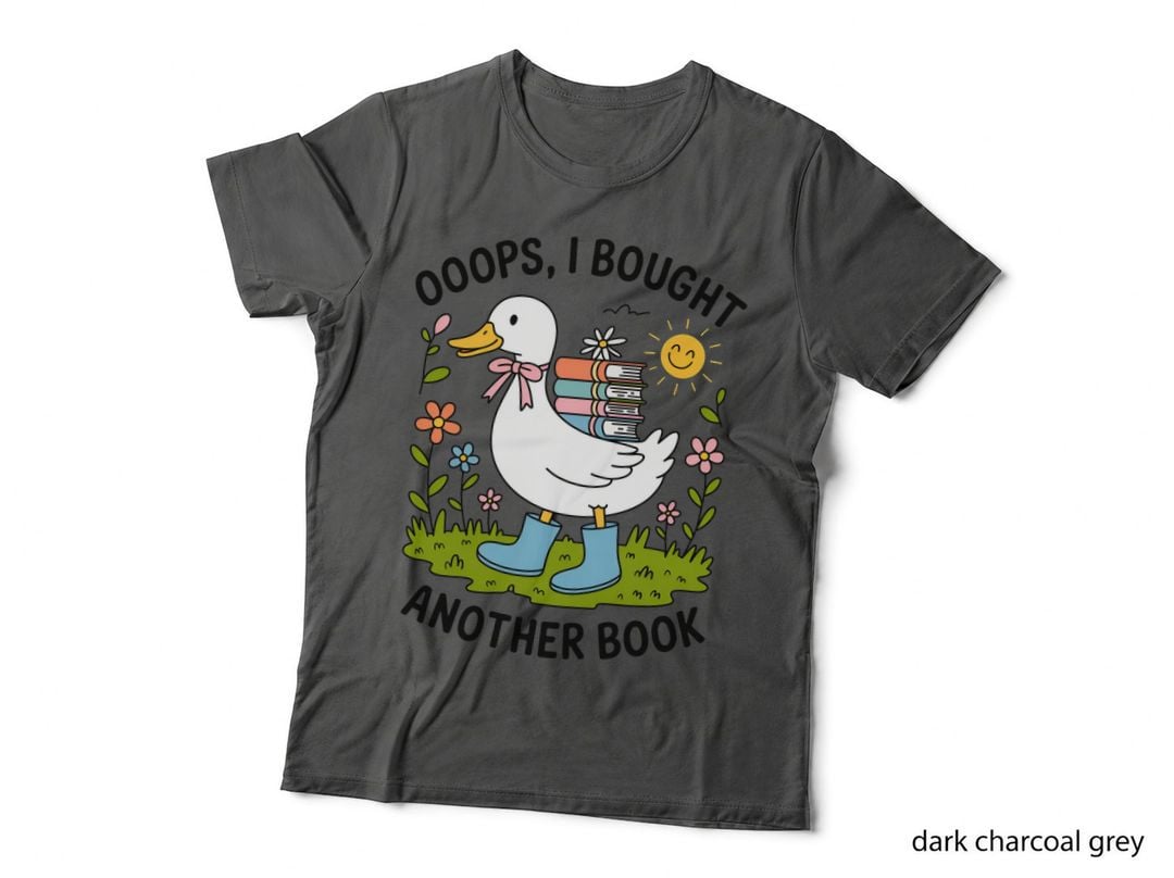 Ooops I Bought Another Book Books T-Shirt, Duck Carrying Books in Garden