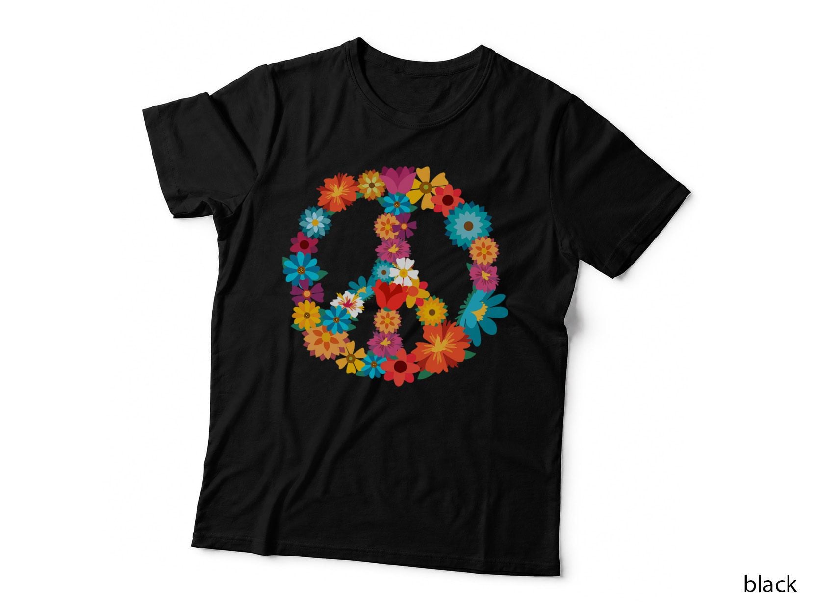 Peace Love Shirt 60's 70's Hippie Costume Colorful Flowers, Botanical T-Shirt