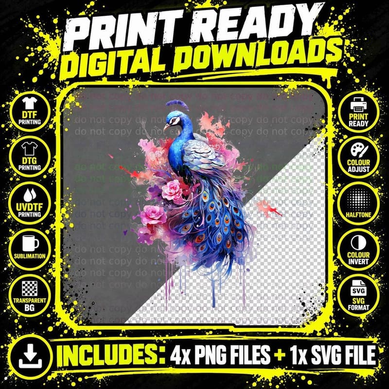 Peacock Watercolor Garden, Colorful Art, Peacock T-Shirt Png SVG Digital Bundle