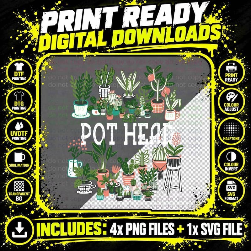 Plant Lover and Gardener Pot Head Succulent Short Sleeve Png SVG Digital Bundle