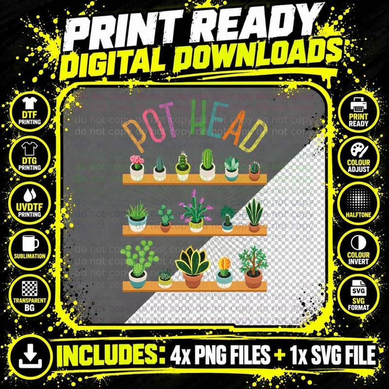 Plant Lover and Gardener T-Shirt Pot Head Succulent Png SVG Digital Bundle