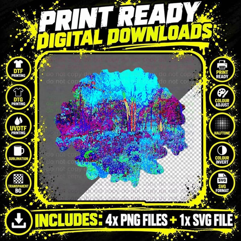 Psychedelic Impressionistic, Blue Garden Landscape Png SVG Digital Bundle
