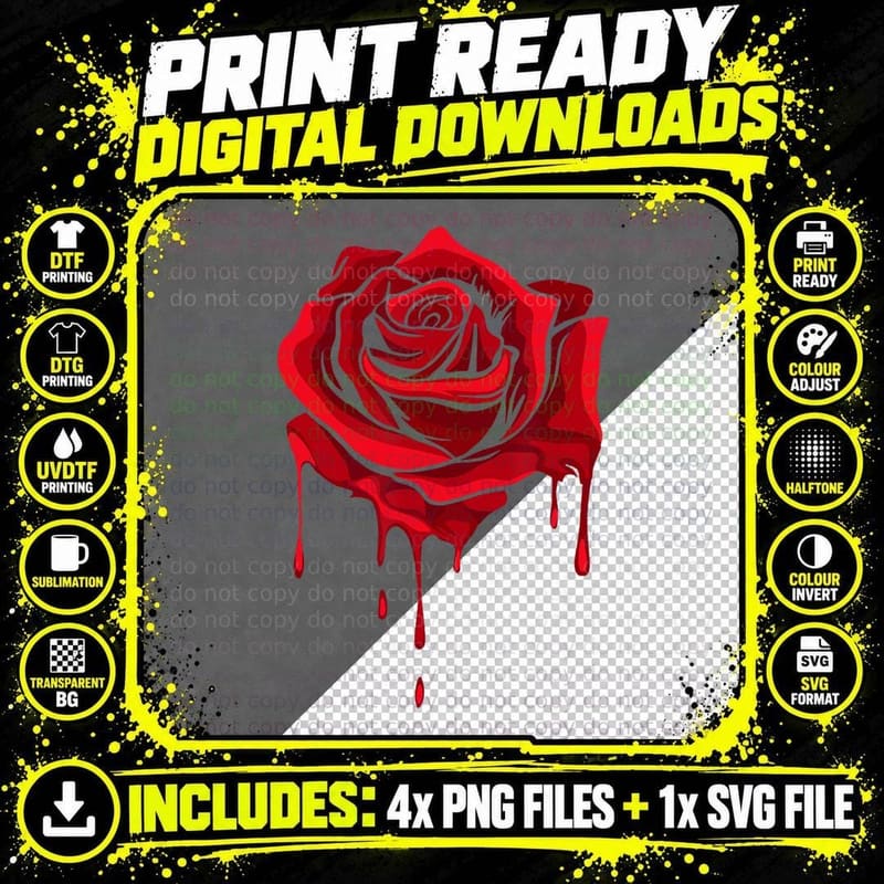 Red Melting Rose - Garden Gardener Botanist Flowers Rose Png SVG Digital Bundle