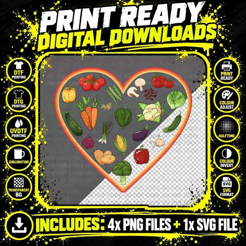 Vegetables Love Veggie Collage Gardener Gardening Png SVG Digital Bundle