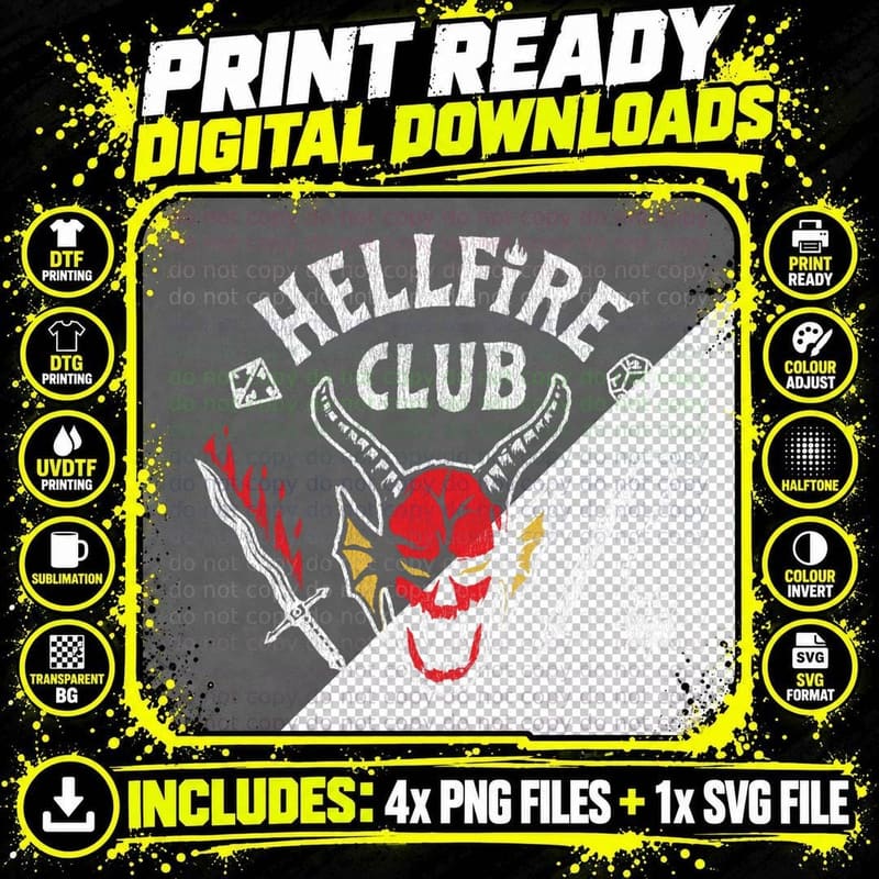 4 Hellfire Club Skull & Weapons T-Shirt Png SVG Digital Bundle