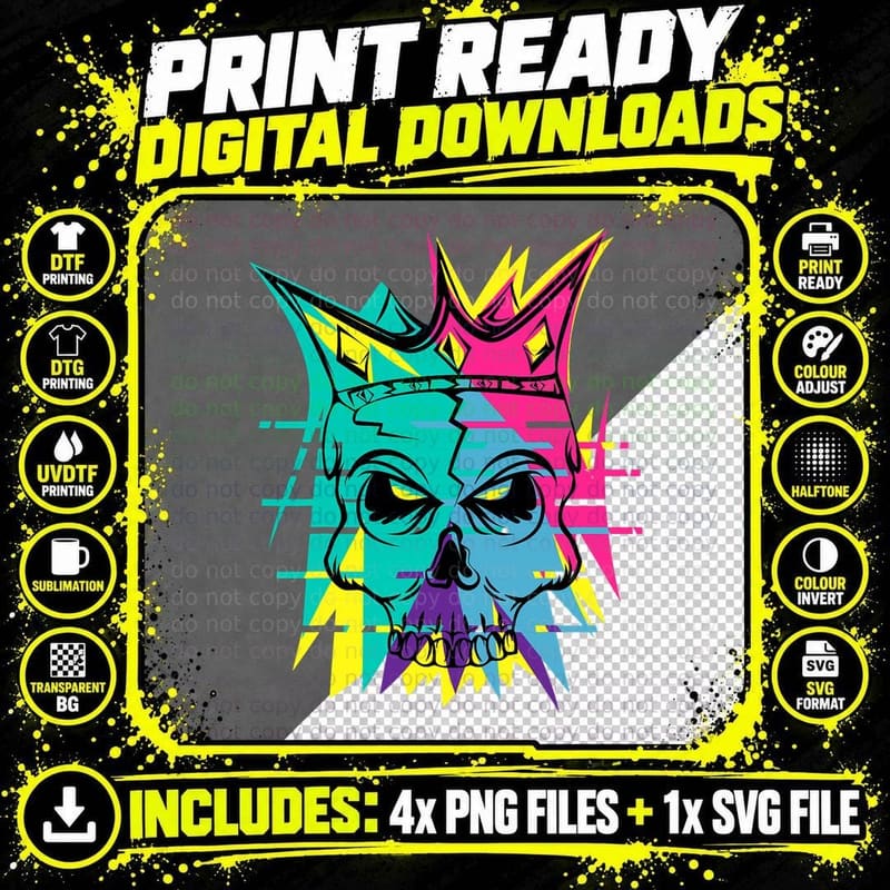 A Unique Vaporwave Skull, Colorblast Skull Art T-Shirt Png SVG Digital Bundle