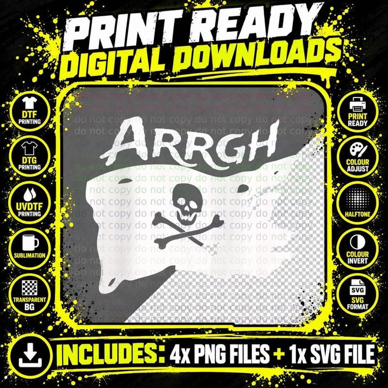 ARGH Pirate Skull and Crossbones Jolly Roger ARGH Pirate Png SVG Digital Bundle