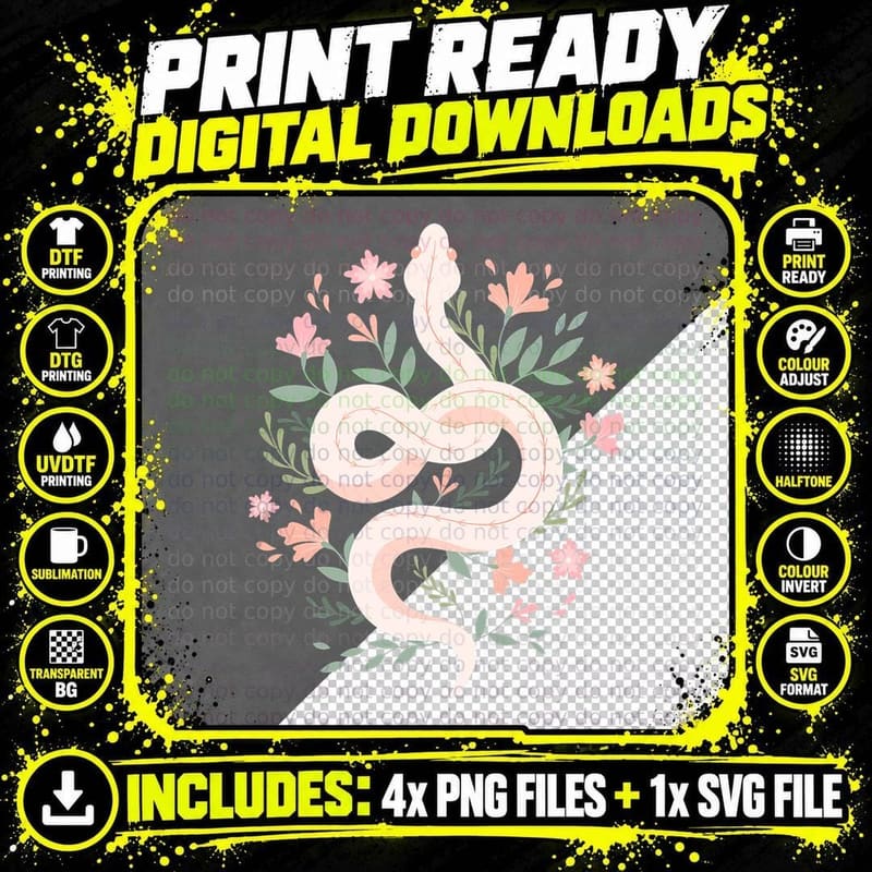Aesthetic Graphics Mystical Snake Flower Pastel Goth Top Png SVG Digital Bundle