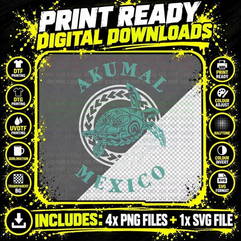 Akumal Mexico Tribal Tattoo Sea Turtle T-Shirt Png SVG Digital Bundle